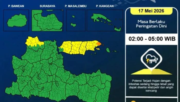BMKG Juanda Peringatkan Potensi Hujan Petir di Jawa Timur Sepanjang Hari